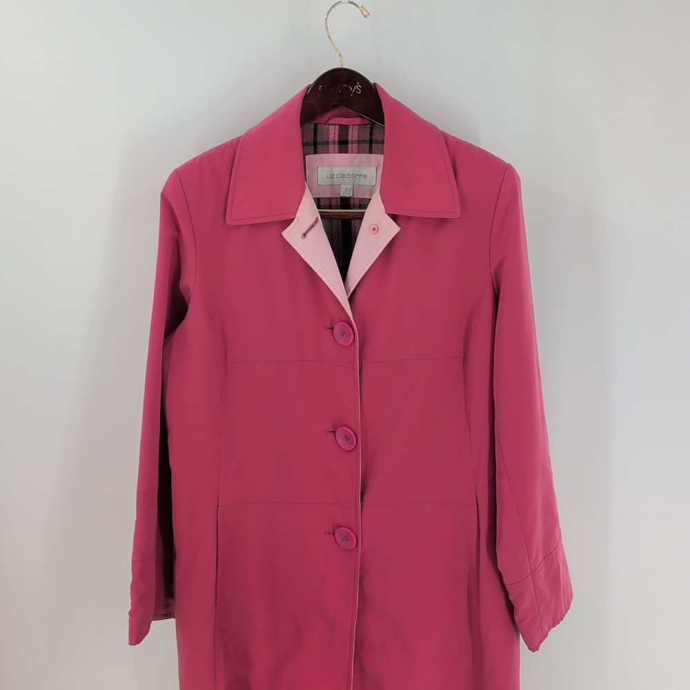 LIZ Claiborne Long Sleeve‎ Button Front Collared Classic Long Coat Pink Size L